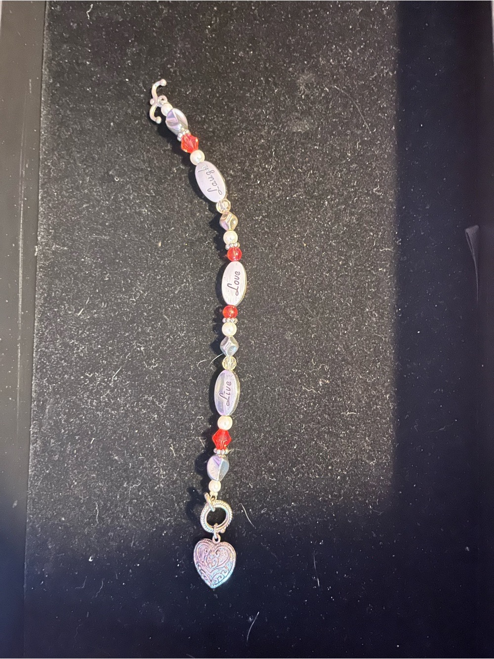 Love Beaded Heart Charm Bracelet - Red and Silver